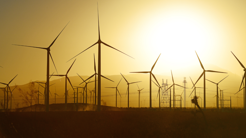 Sustainable Farming - Windmills on a farm